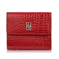 skórzany portfel damski mały czerwony z tłoczeniem typu croco