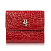 skórzany portfel damski mały czerwony z tłoczeniem typu croco