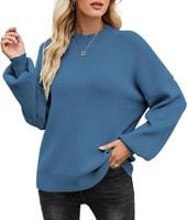 Sweter Damski Dzianinowy z Długim Rękawem Bufkami Elegancki Niebieski M