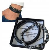 Bransoletka Intuicja Równowaga Ochrona Larvikit Jaspis Hematyt + skórzana