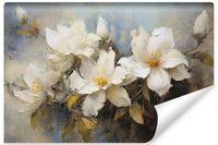 Fototapeta Malowane Białe KWIATY Abstrakcja Rośliny 3D 270cm x 180cm