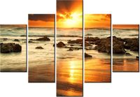 70 100CM OBRAZ 5 ELEM WSCHÓD SŁOŃCA WZBURZONYM OCEANEM DRUK PŁÓTNO