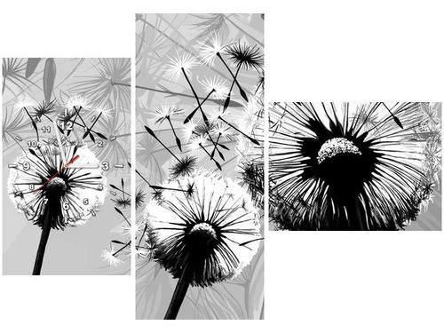 100CM 70CM ZEGAR 3 ELEM BIAŁE DMUCHAWCE SZARYM TLE ŚCIENNY OBRAZ na Arena.pl