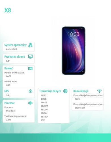 Smartfon X8 64GB niebieski na Arena.pl