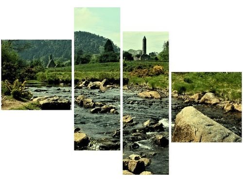 100 70CM OBRAZ 4 ELEM STRUMIEŃ DOLINIE GLENDALOUGH DRUK PŁÓTNO RAMA na Arena.pl