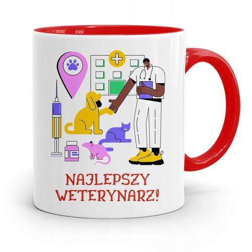 Kubek Czerwony Weterynarza Najlepszy Weterynarz! Z Nadrukiem Ze Zdjęciem na Arena.pl