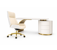 Zestaw biurko biało złote 160 cm + fotel obrotowy glamour