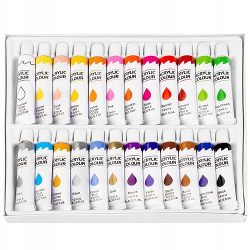 FARBY AKRYLOWE Zestaw Farb Akrylowych 24x12 ml Pędzle Malarskie 10szt na Arena.pl