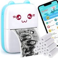 NIEBIESKI DRUKUŚ MINI kieszonkowa przenośna drukarka termiczna + 11 rolek