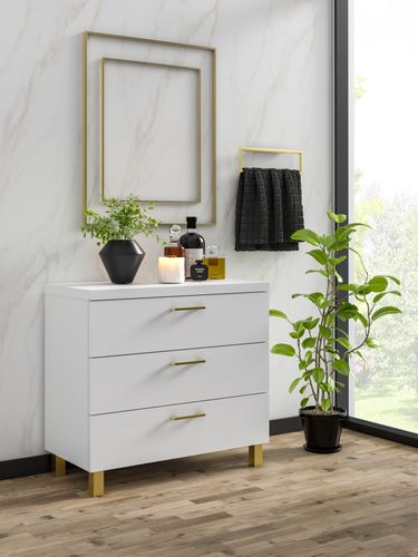 Komoda Nela 80 z 3 szufladami blat 32 biała/GOLD na Arena.pl