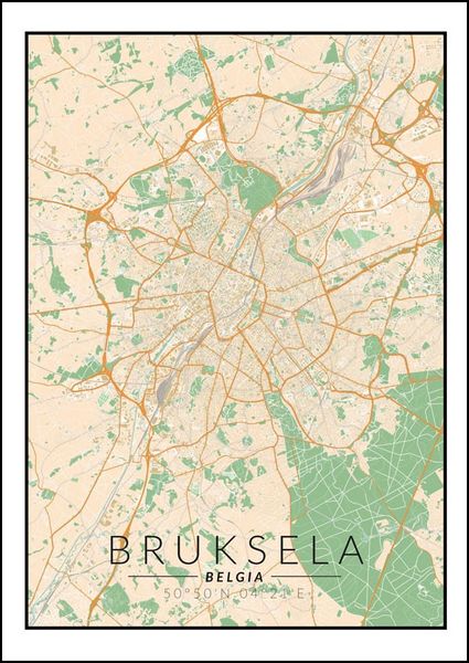 Bruksela mapa kolorowa - plakat 60x80 cm zdjęcie 1