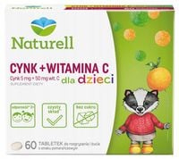 Naturell Cynk + Witamina C dla dzieci 3+ na odporność 60 tabletek do żucia