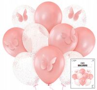 ZESTAW BALONÓW Z KONFETTI I MOTYLKAMI RÓŻOWY NA URODZINY METALICZNE