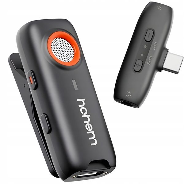 Mikrofon bezprzewodowy Hohem Lavalier Mic-01 (1 TX + 1 RX) Czarny, USB-C zdjęcie 1