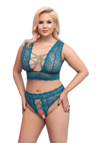 cottelli curves komplet koronkowy braletka i stringi open blue 4xl na Arena.pl
