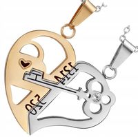 Naszyjniki Dla zakochanych Love serce klucz 2szt  K22_A_Złoty