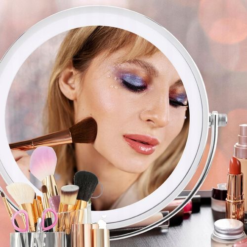 Lusterko kosmetyczne do makijażu podświetlane led obrotowe srebrne na Arena.pl