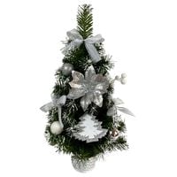 Choinka sztuczna w doniczce ze srebrnymi ozdobami 50 cm