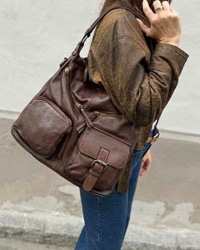 Torebka skórzana na ramię pockets old pelle lavata - MARCO MAZZINI brąz na Arena.pl