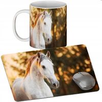 ZESTAW KUBEK + PODKŁADKA - KOŃ KONIE HORSE - PREZENT WIELE WZORÓW + IMIĘ