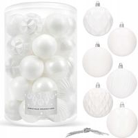 BOMBKI CHOINKOWE BOMBKA 8cm NIETŁUKĄCE BIAŁE 30szt OZDOBY NA CHOINKĘ ZESTAW