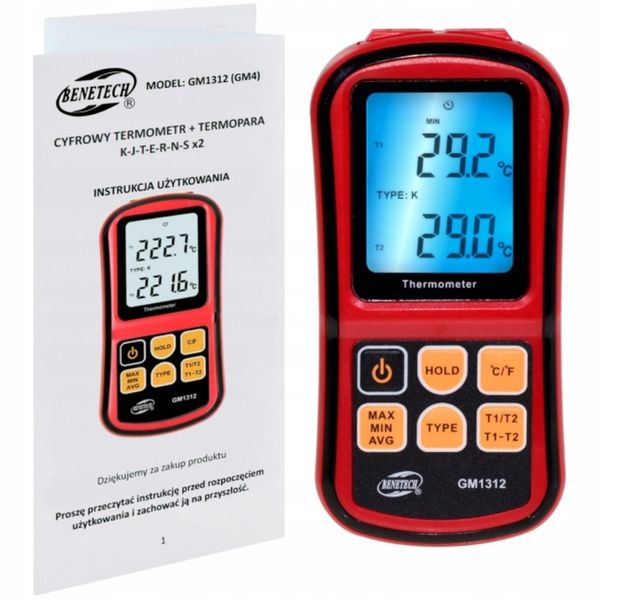 CYFROWY TERMOMETR 2x TERMOPARA TYPU K do 1372 st. KOMPATYBILNA J,K,T,E,N,R zdjęcie 1