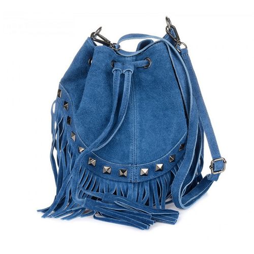 VERA PELLE torebka zamszowa listonoszka boho z ćwiekami V418 c.szara na Arena.pl