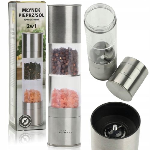 MŁYNEK RĘCZNY DO MIELENIA PRZYPRAW PIEPRZU SOLI 2W1 METALOWY SREBRNY na Arena.pl