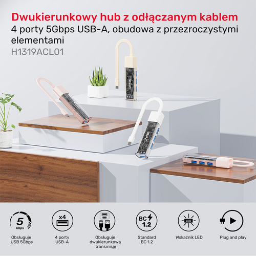 Unitek hub dwukierunkowy USB C/USB A 5Gbps, 4x USB A biały na Arena.pl