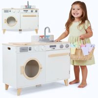 Drewniana kuchnia z pralnią Mamabrum 2w1 dla dzieci z akcesoriami