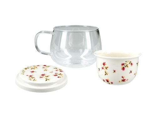 Kubek szklany z ceramicznym zaparzaczem i przykrywką. na Arena.pl