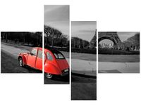 130CM 90 OBRAZ 4 ELEM CZERWONE AUTO WIEŻY EIFFLA ŚCIENNY