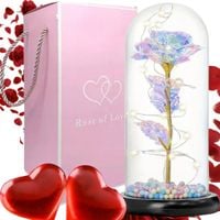 WIECZNA RÓŻA W SZKLE ŚWIECĄCA LED POMYSŁ NA PREZENT KOLOROWA 21X10CM