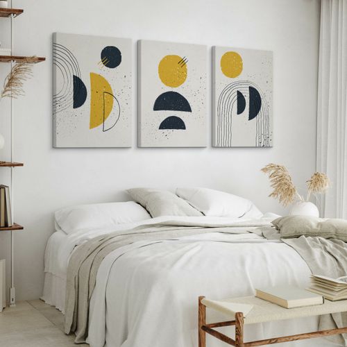 OBRAZY NA PŁÓTNIE SET ABSTRAKCJA FIGURY GEOMETRYCZNE STYL BOHO 90cm x 40cm na Arena.pl