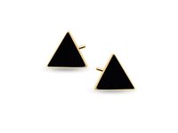 ZŁOCONE KOLCZYKI CELEBRYTKI TRÓJKĄTY CZARNA EMALIA