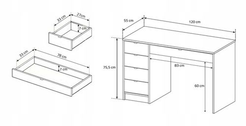 BIURKO BIAŁE Z SZUFLADAMI MAKS PRAWE LEWE CZARNE UCHWYTY 120X75X50 na Arena.pl