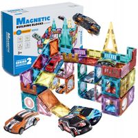 Klocki magnetyczne konstrukcyjne ZESTAW XXL 82 el. tor samochodowy 12 AUT