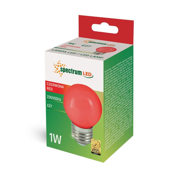 LED KULKA E-27 230V 1W CZERWONY SPECTRUM zdjęcie 5