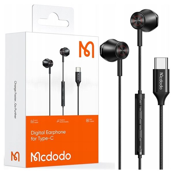 MCDODO SŁUCHAWKI PRZEWODOWE USB-C Z MIKROFONEM DOUSZNE Z DAC DO TELEFONU zdjęcie 1