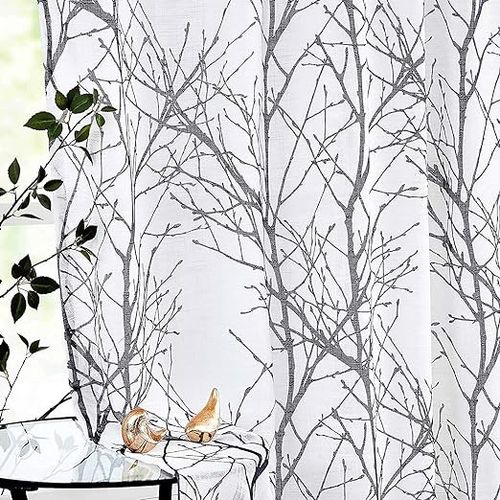 Zasłony z Motywem Gałęzi Drzew Biało-Czarne 2szt na Arena.pl