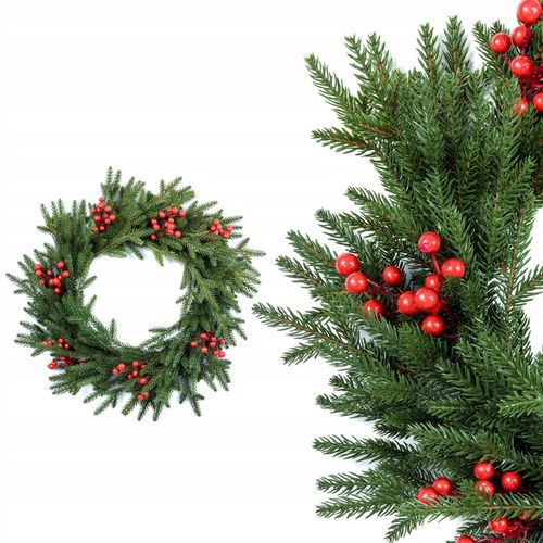 Wianek świąteczny ŚWIERK NATURA jarzębina PE dekoracja drzwi stół wieniec na Arena.pl