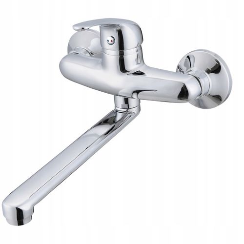 BATERIA UMYWALKOWA ŚCIENNA Z RUCHOMA WYLEWKA CHROM SREBRNA KOMPLET na Arena.pl