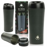 KUBEK TERMICZNY 400ML SZARY SZCZELNY TERMOS NA GORĄCĄ KAWĘ HERBATĘ