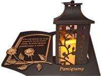 PAMIĘTAMY ZNICZ LAMPION NA GRÓB LATARNIA CZARNA ZE ŚWIECĄ SKOS SENTENCJA