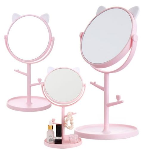 Lusterko lustro kosmetyczne stojące różowe kotek na Arena.pl