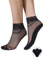 Skarpety damskie koronkowe za kostkę kwiaty czarne 3PAK 36-41 YOCLUB