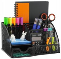 Organizer przybornik na biurko metalowy siatka 5 komór szuflada CZARNY