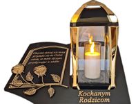 RODZICE ZNICZ LAMPION NA GRÓB KPL ZŁOTO SKOS SENTENCJA+ ŚWIECA