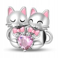 Zawieszka SREBRO 925 Koralik Charms Koty z Sercem
