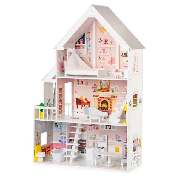 Drewniany domek dla lalek xxl Rezydencja pudrowa ECOTOYS zdjęcie 1